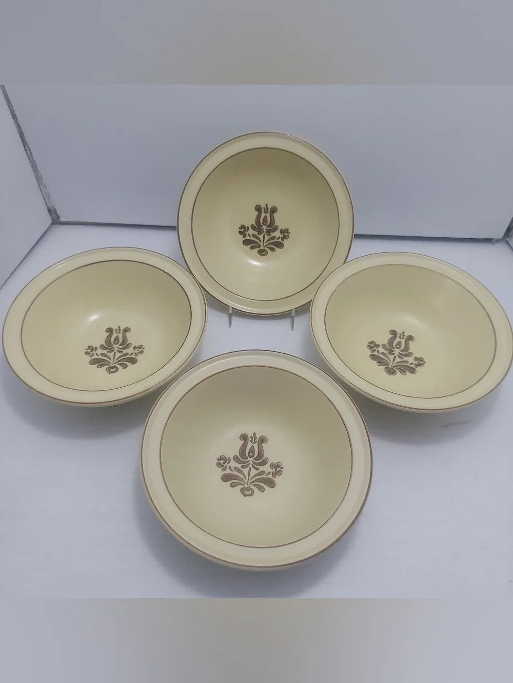 SET OF 4 VINTAGE PFALTZGRAFF VILLAGE BROWN AND CREAM COLORED CEREAL BOWLS 6